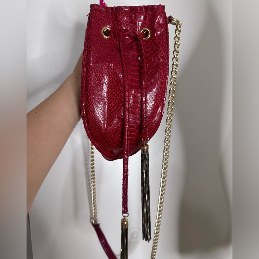 Cache Red Bucket Bag Purse - image 2